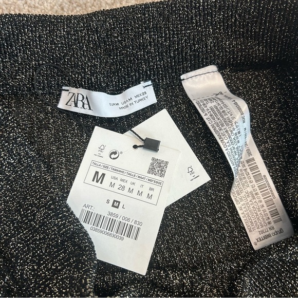 Zara Special edition black gold knit metallic glitter flare pants Sz M NWT - Picture 7 of 13
